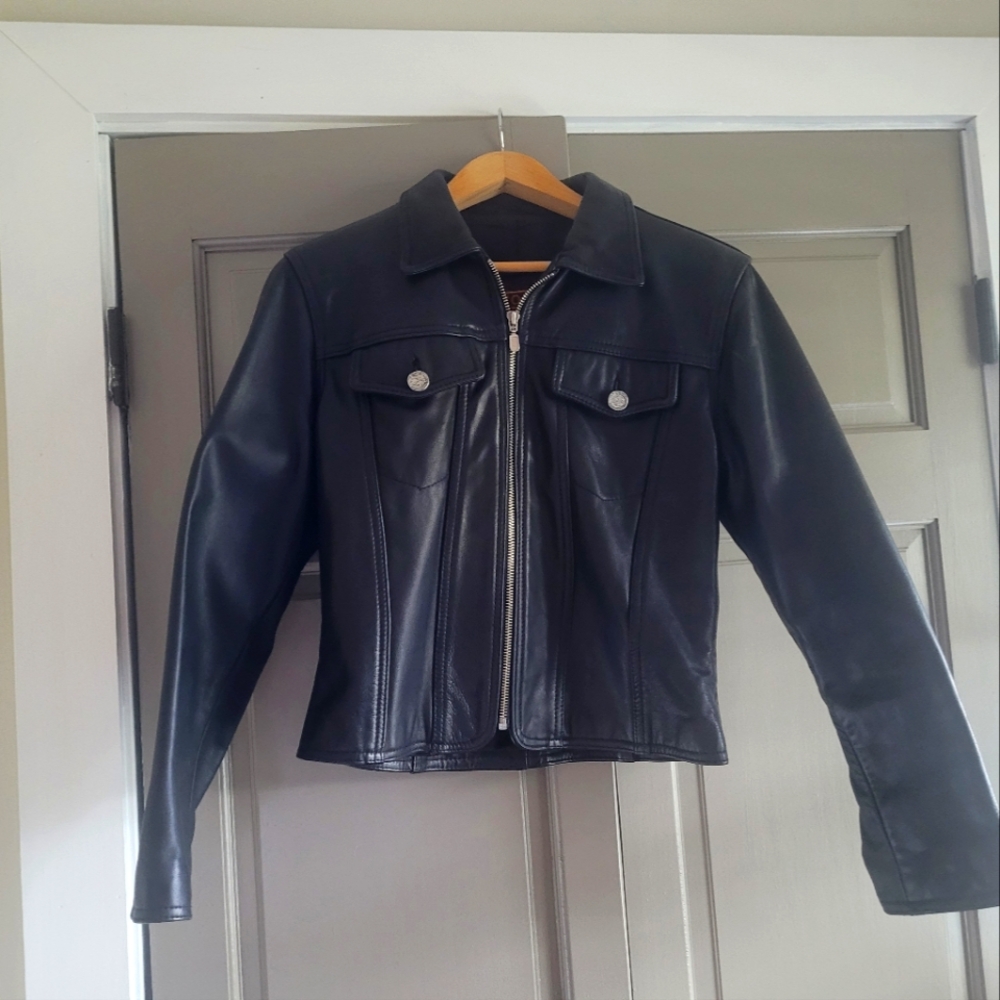 Western inspired black leather jacket